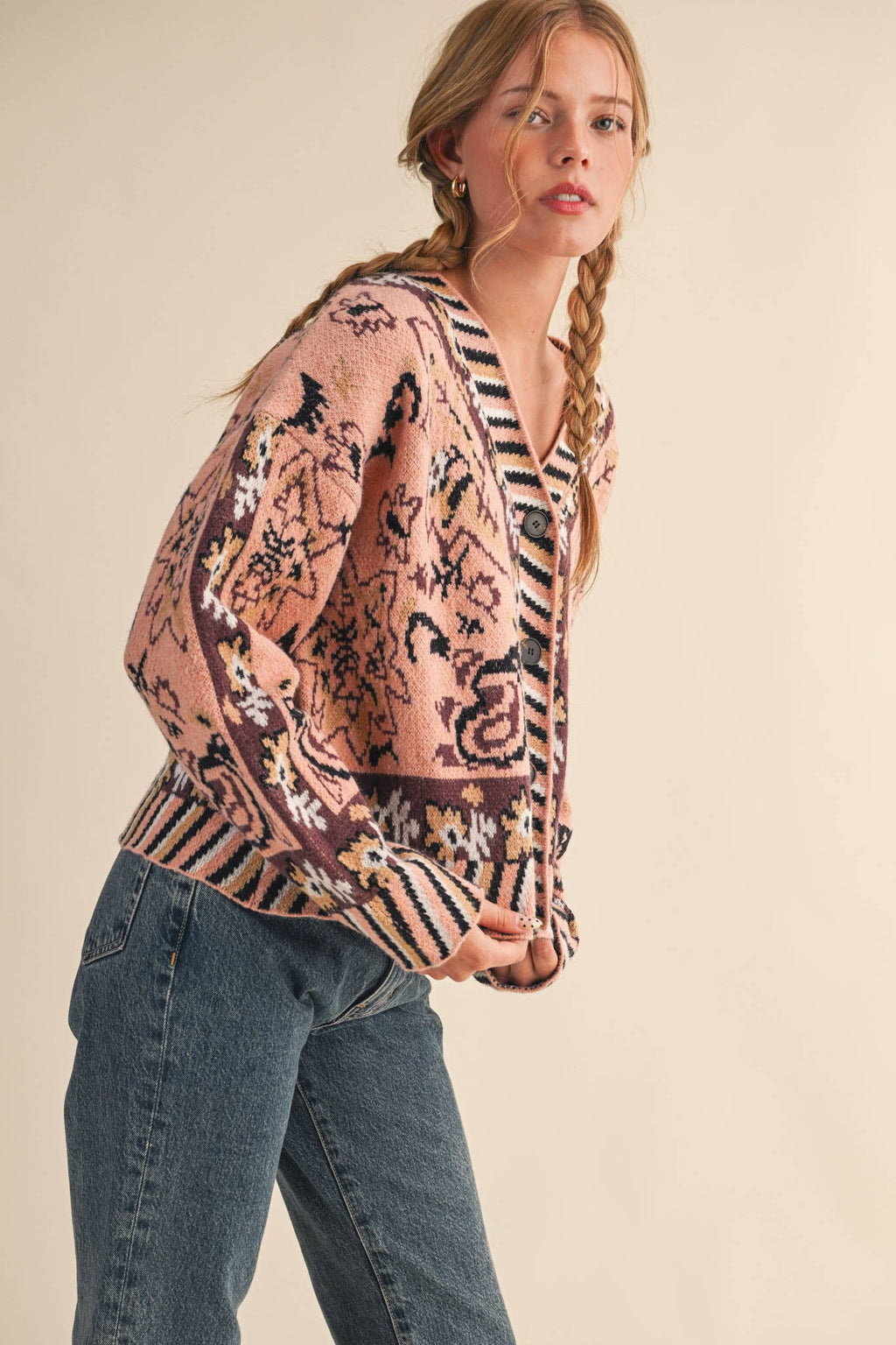 Paisley Knit Sweater Cardigan