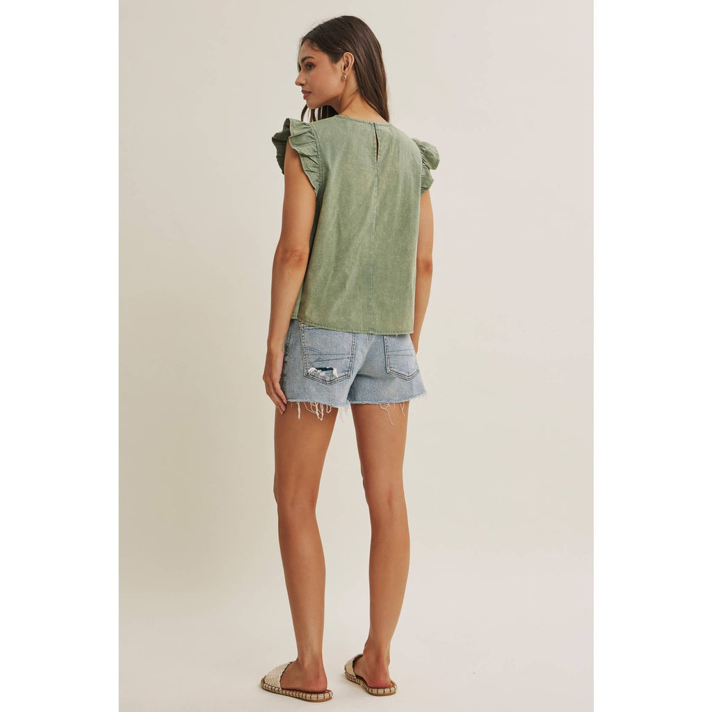 Mineral-washed Pleated Blouse