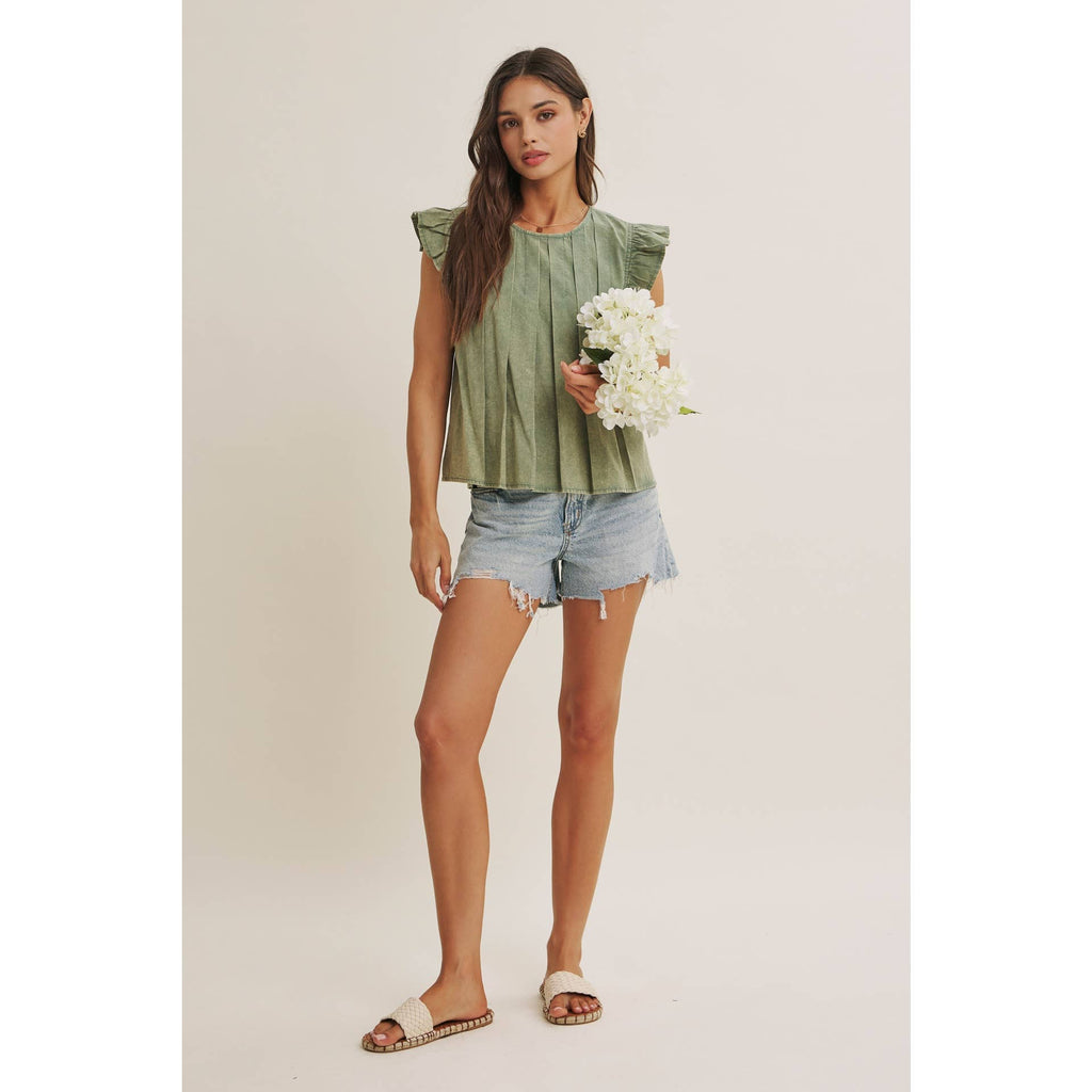 Mineral-washed Pleated Blouse