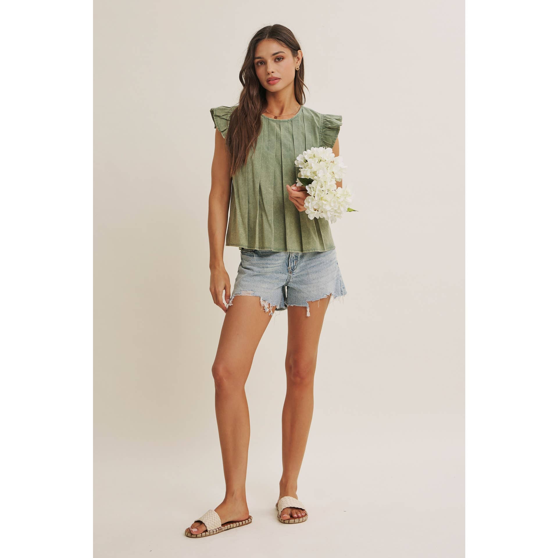 Mineral-washed Pleated Blouse