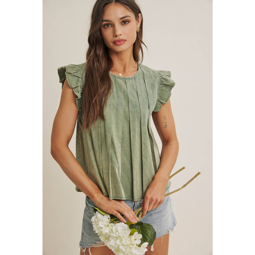Mineral-washed Pleated Blouse