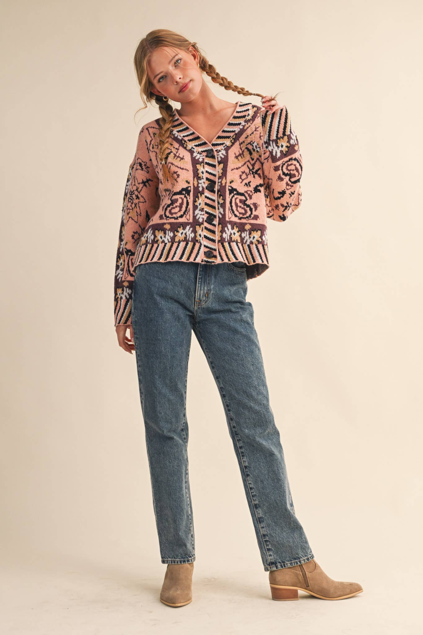 Paisley Knit Sweater Cardigan