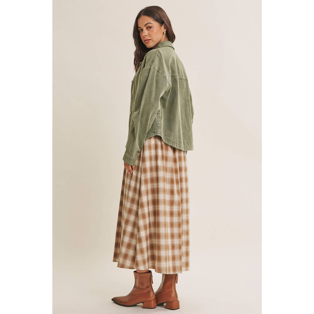 Golden Field Plaid Smocked Midi Dress