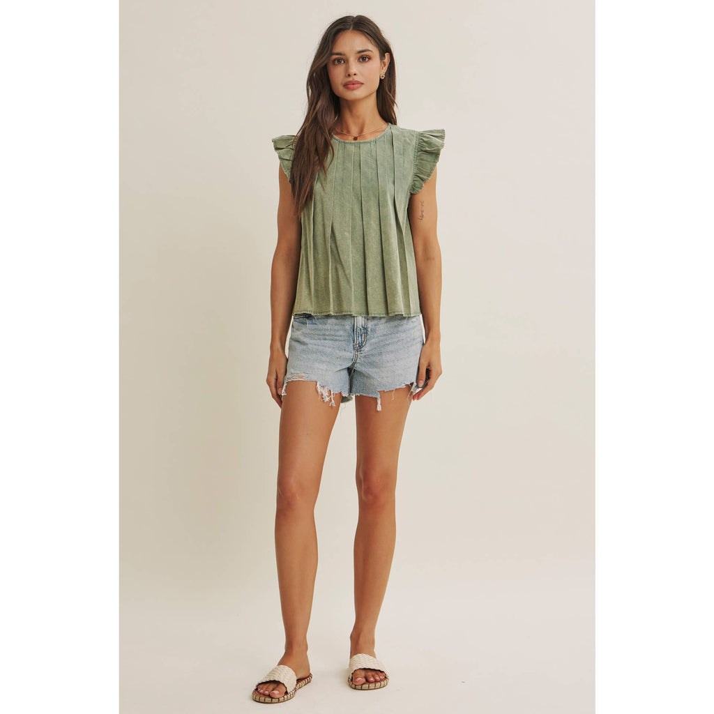 Mineral-washed Pleated Blouse
