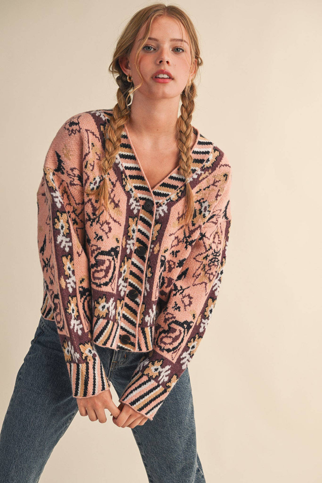 Paisley Knit Sweater Cardigan