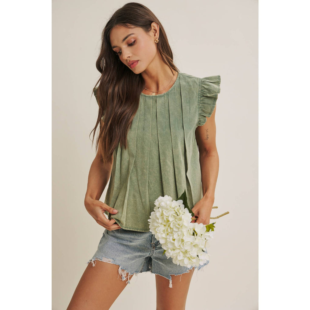 Mineral-washed Pleated Blouse