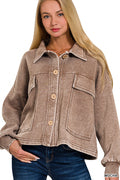 Acid Washed Fleece Front Pocket Shacket