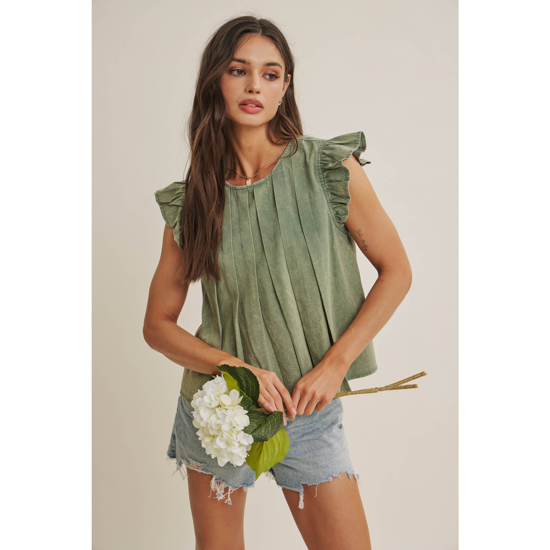 Mineral-washed Pleated Blouse