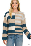 Lightweight wool blend color block sweater