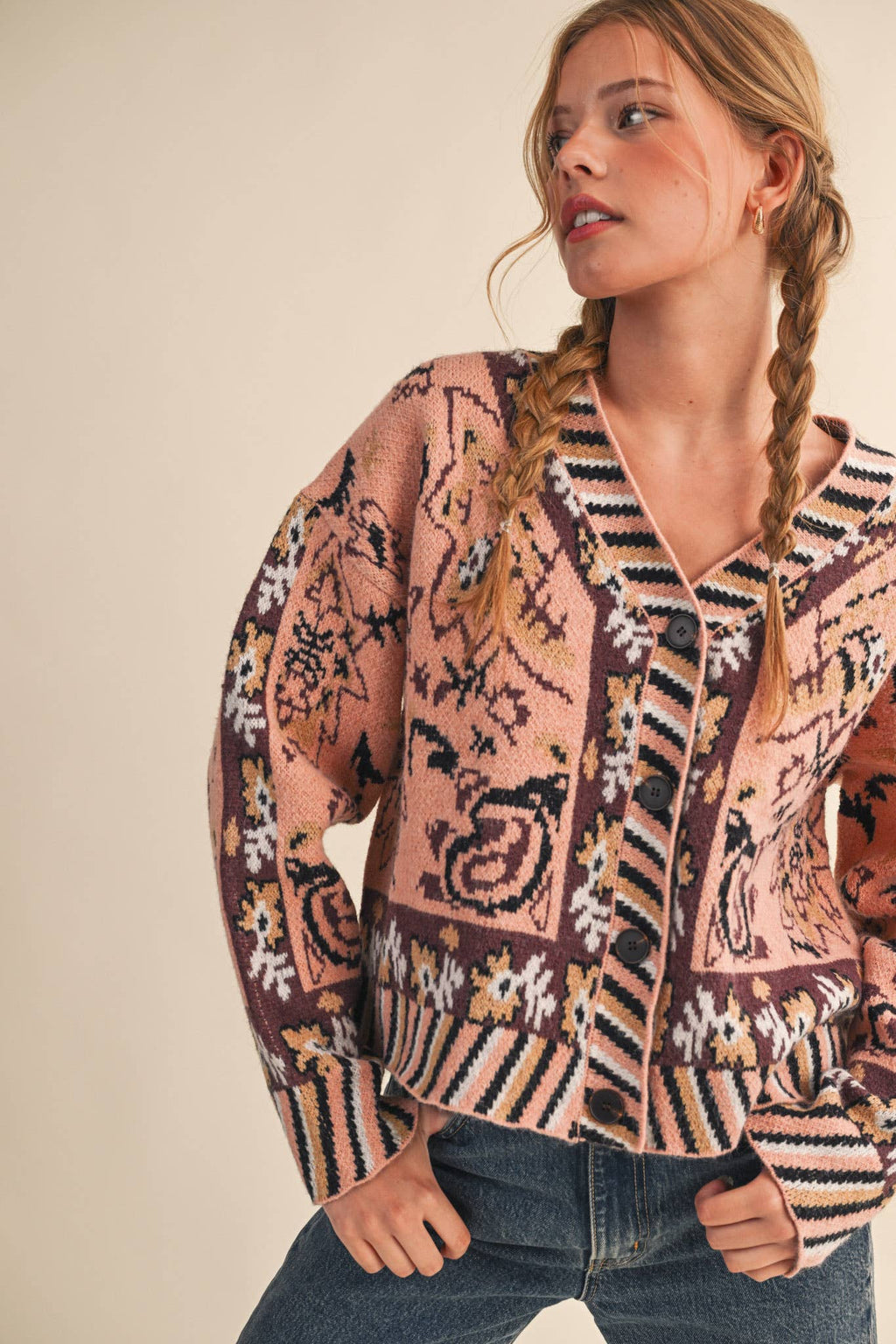 Paisley Knit Sweater Cardigan