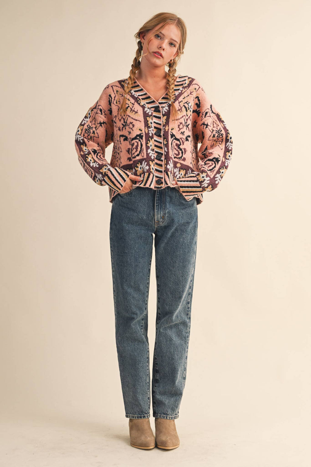 Paisley Knit Sweater Cardigan