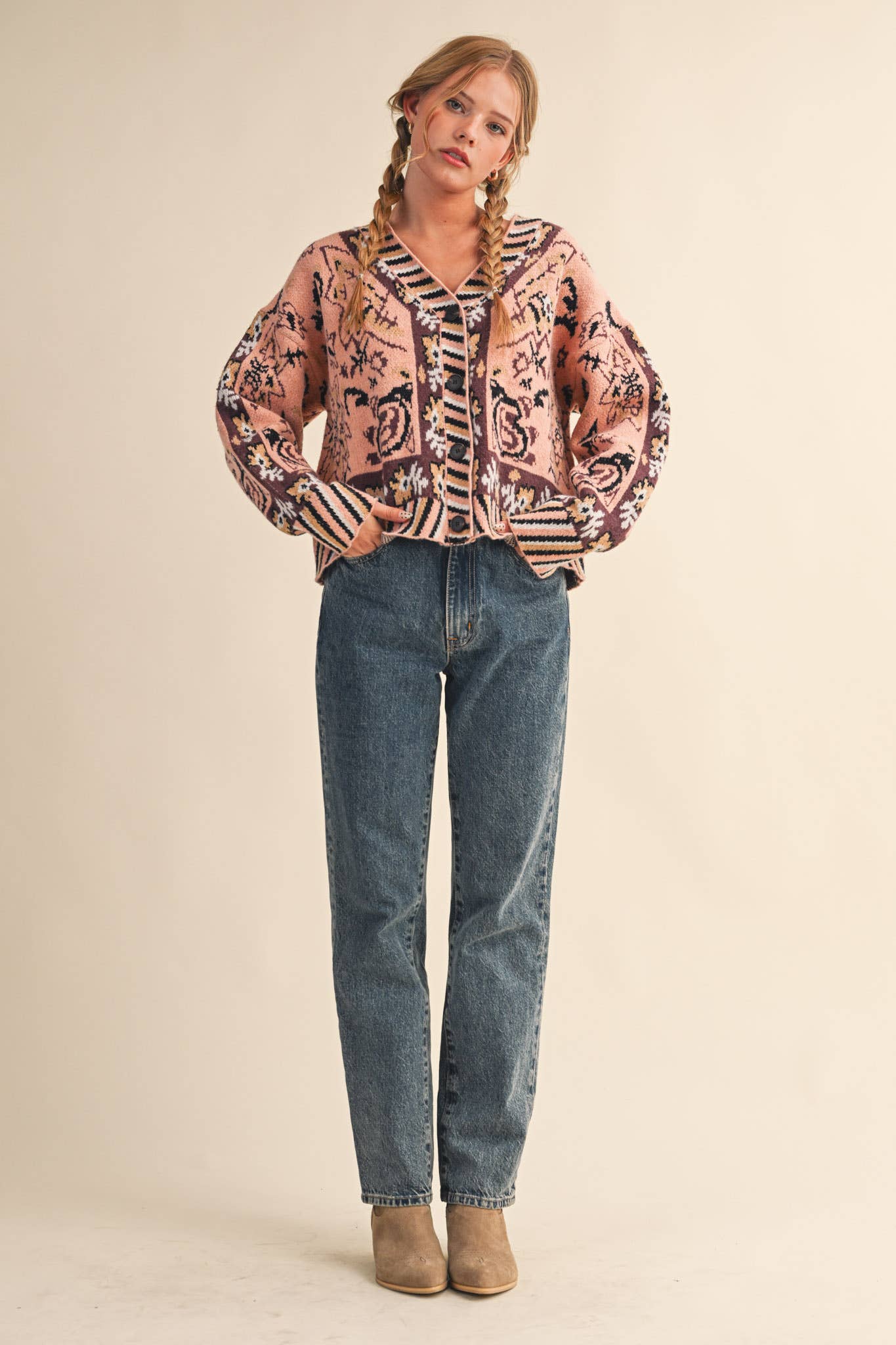 Paisley Knit Sweater Cardigan