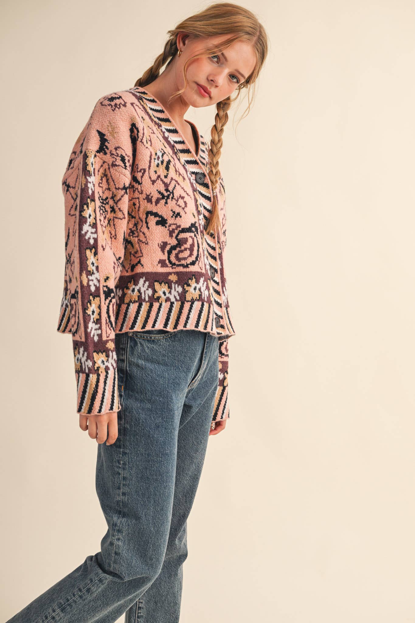 Paisley Knit Sweater Cardigan