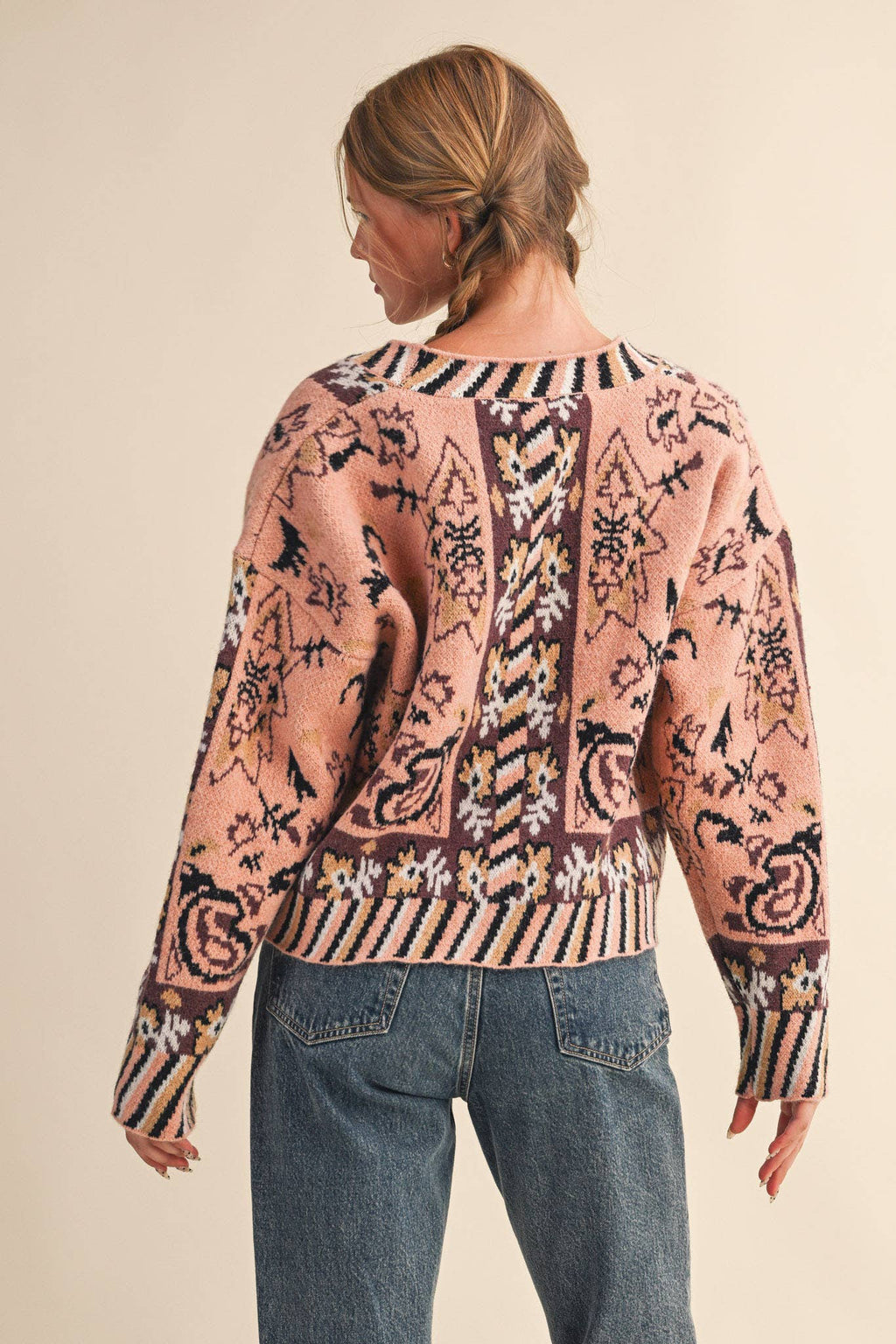 Paisley Knit Sweater Cardigan