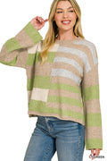 Lightweight wool blend color block sweater