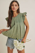 Mineral-washed Pleated Blouse
