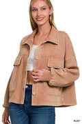 Acid Washed Fleece Front Pocket Shacket