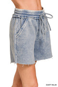 Acid wash fleece drawstring shorts with pockets