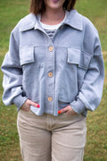 Acid Washed Fleece Front Pocket Shacket