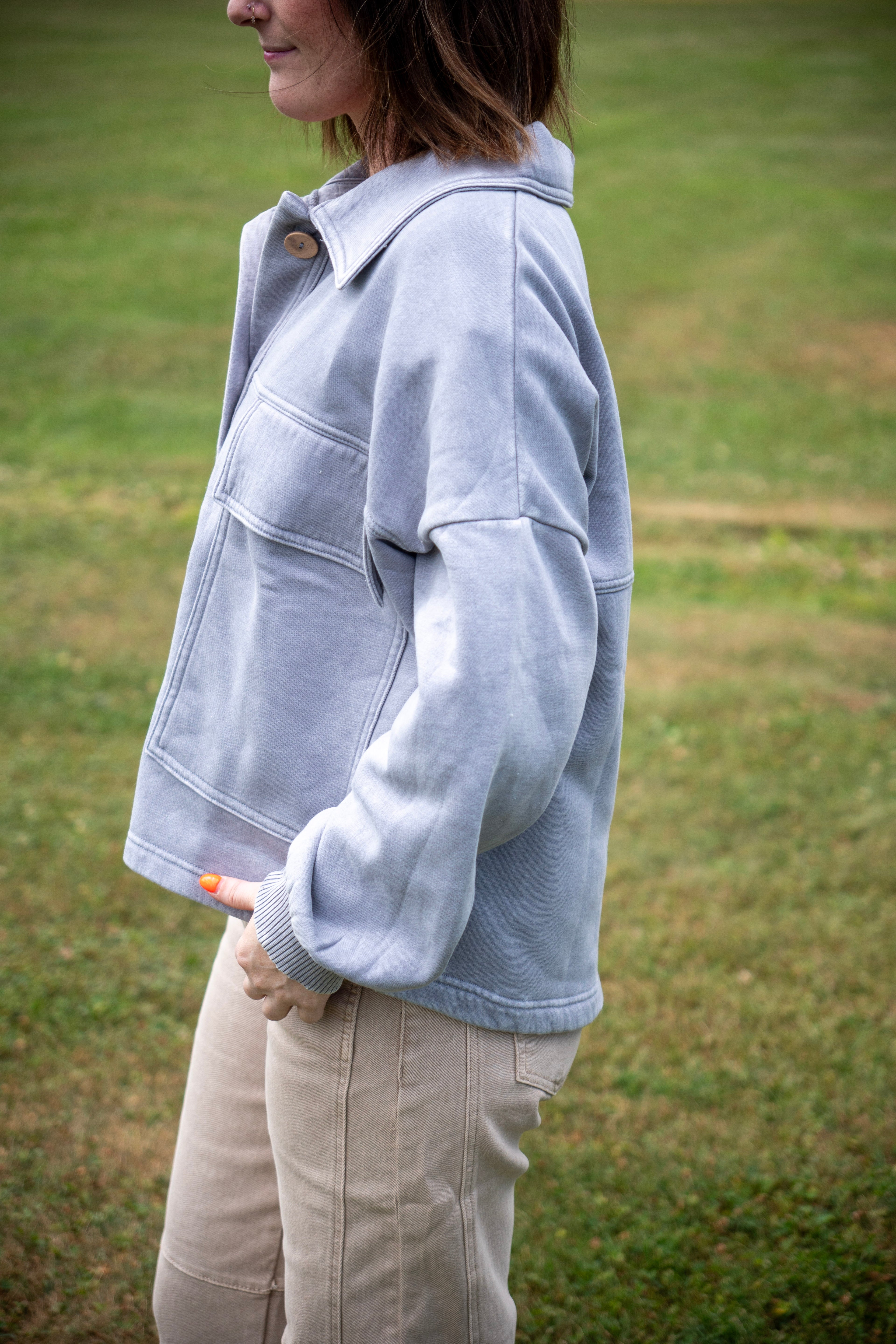 Acid Washed Fleece Front Pocket Shacket