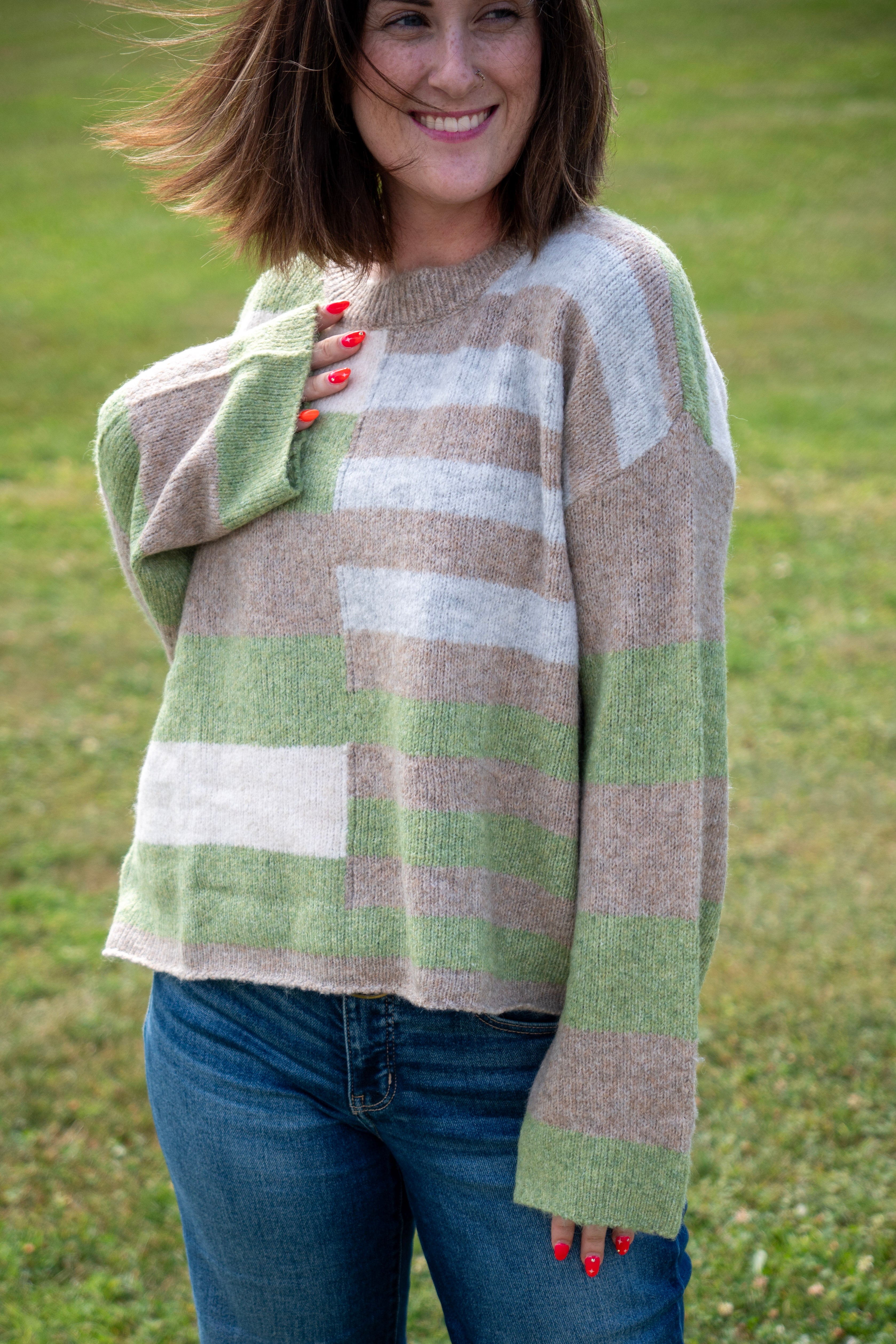 Lightweight wool blend color block sweater