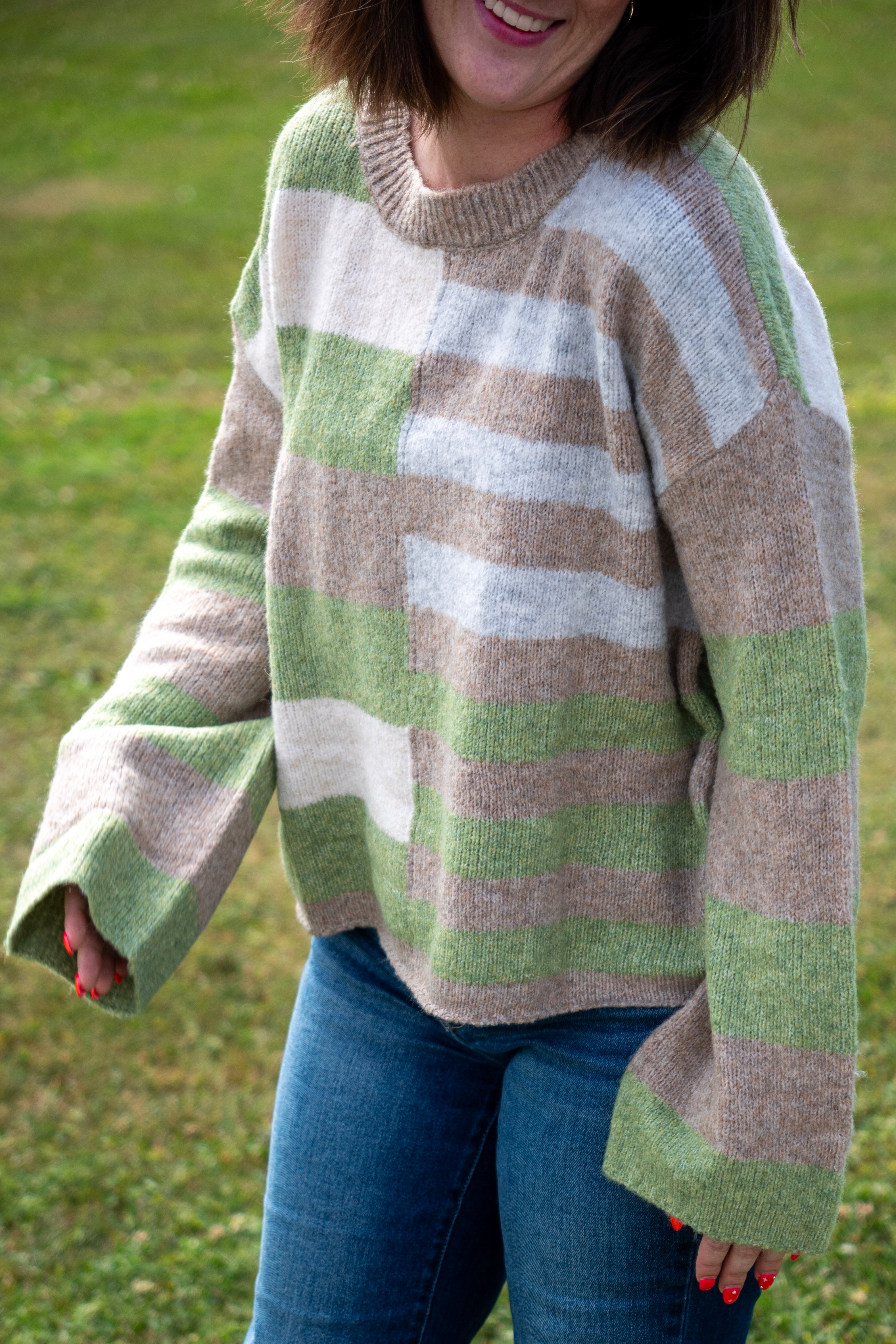 Lightweight wool blend color block sweater