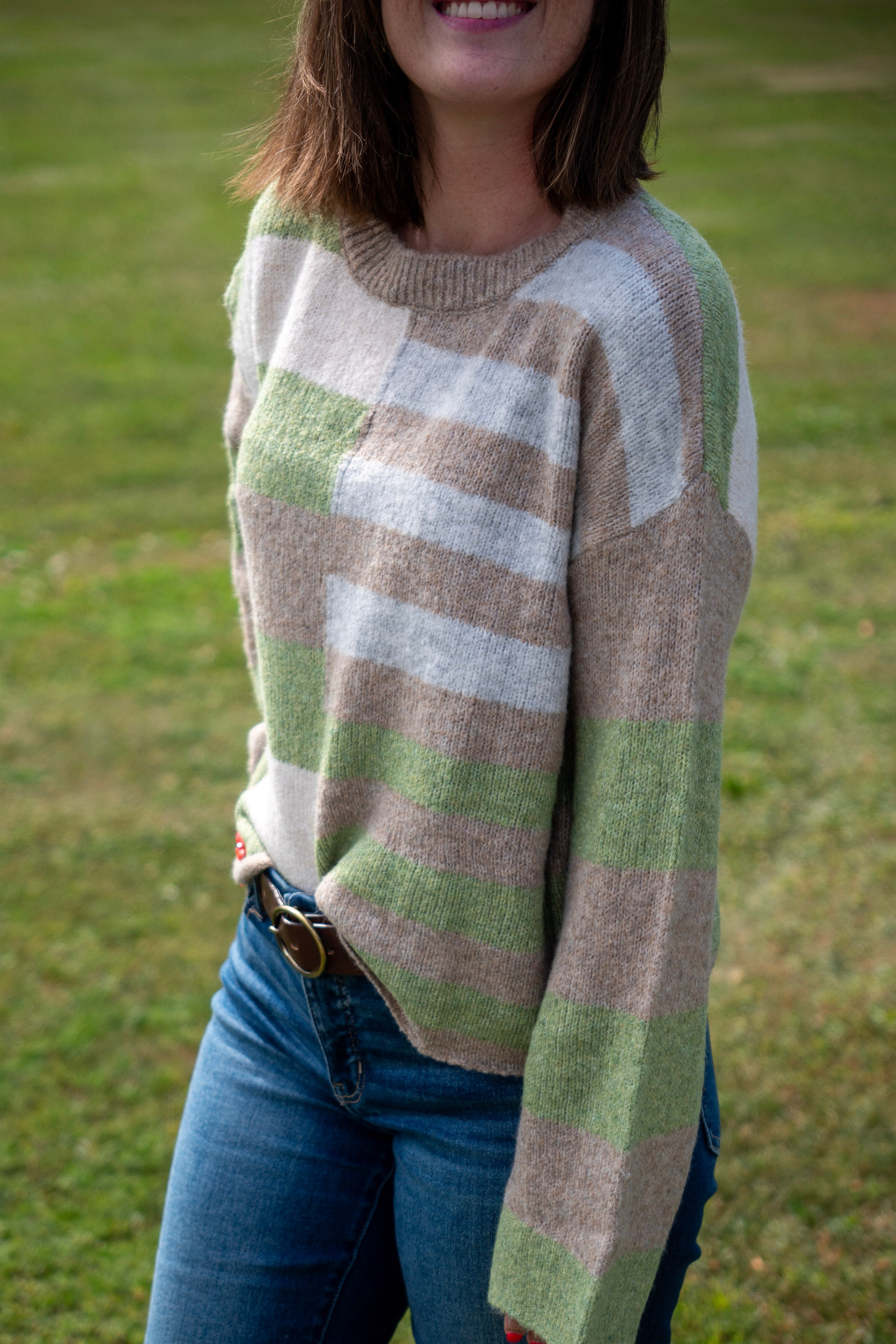 Lightweight wool blend color block sweater