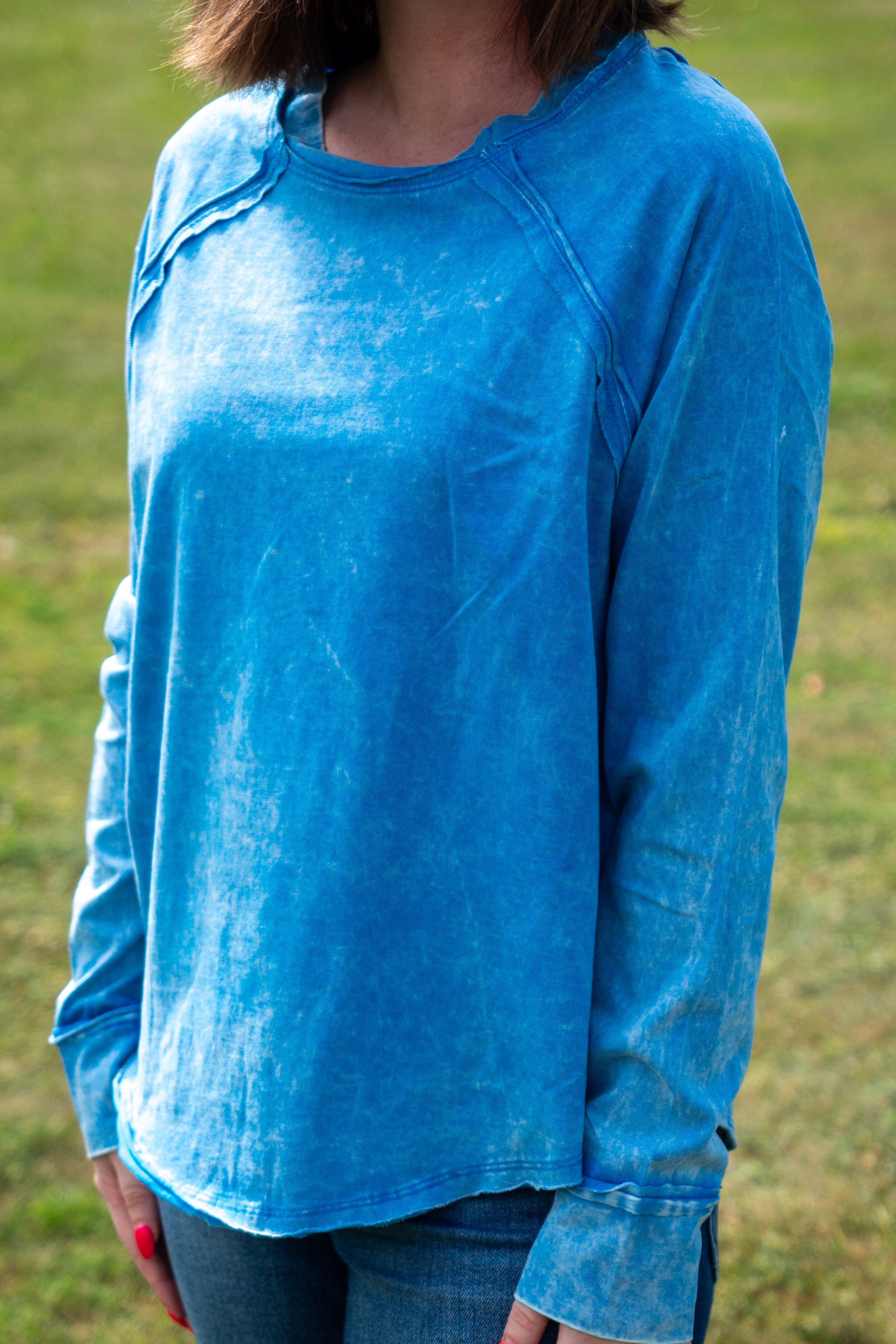 Washed Scoop Neck Long Sleeve