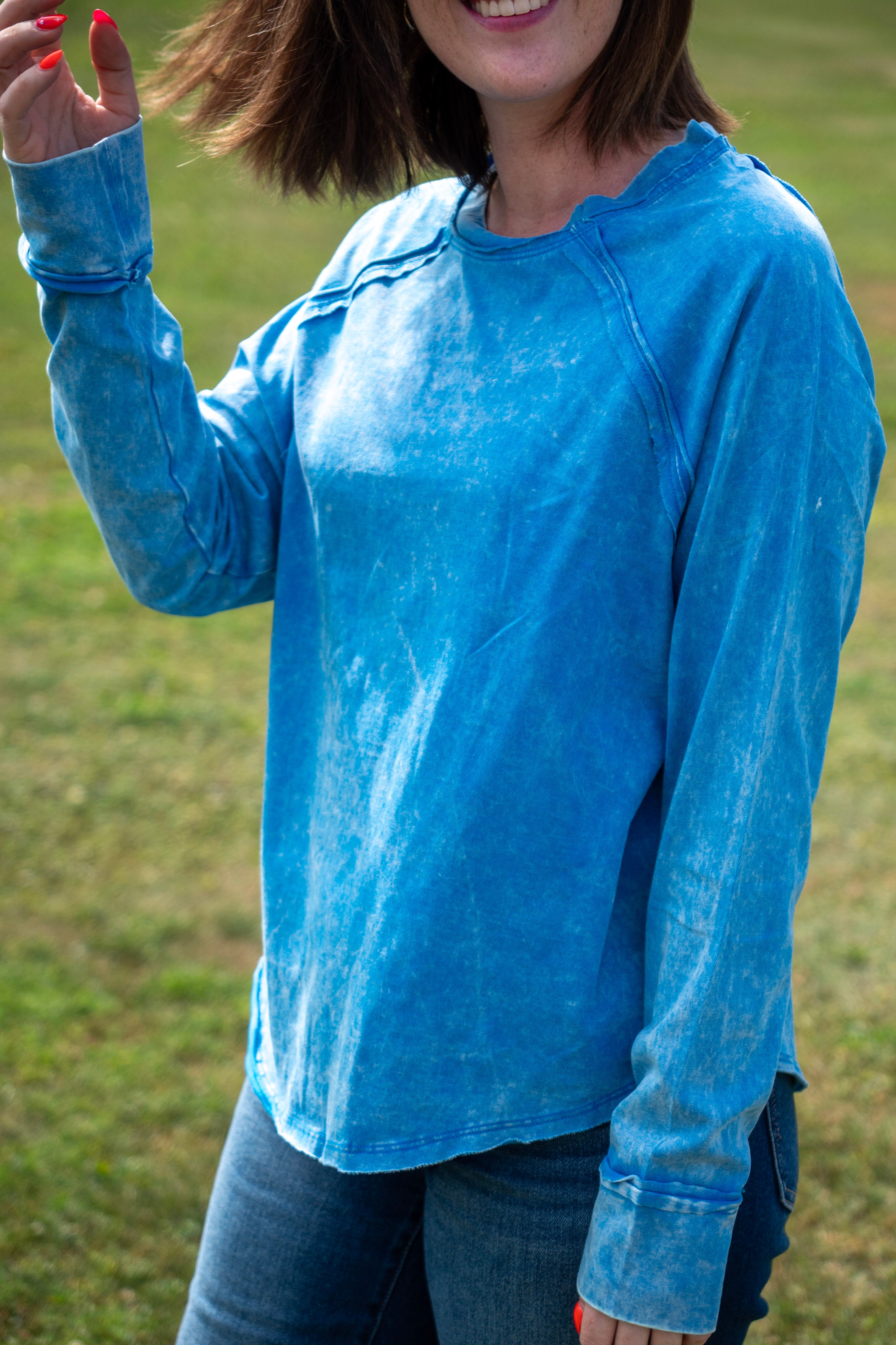 Washed Scoop Neck Long Sleeve