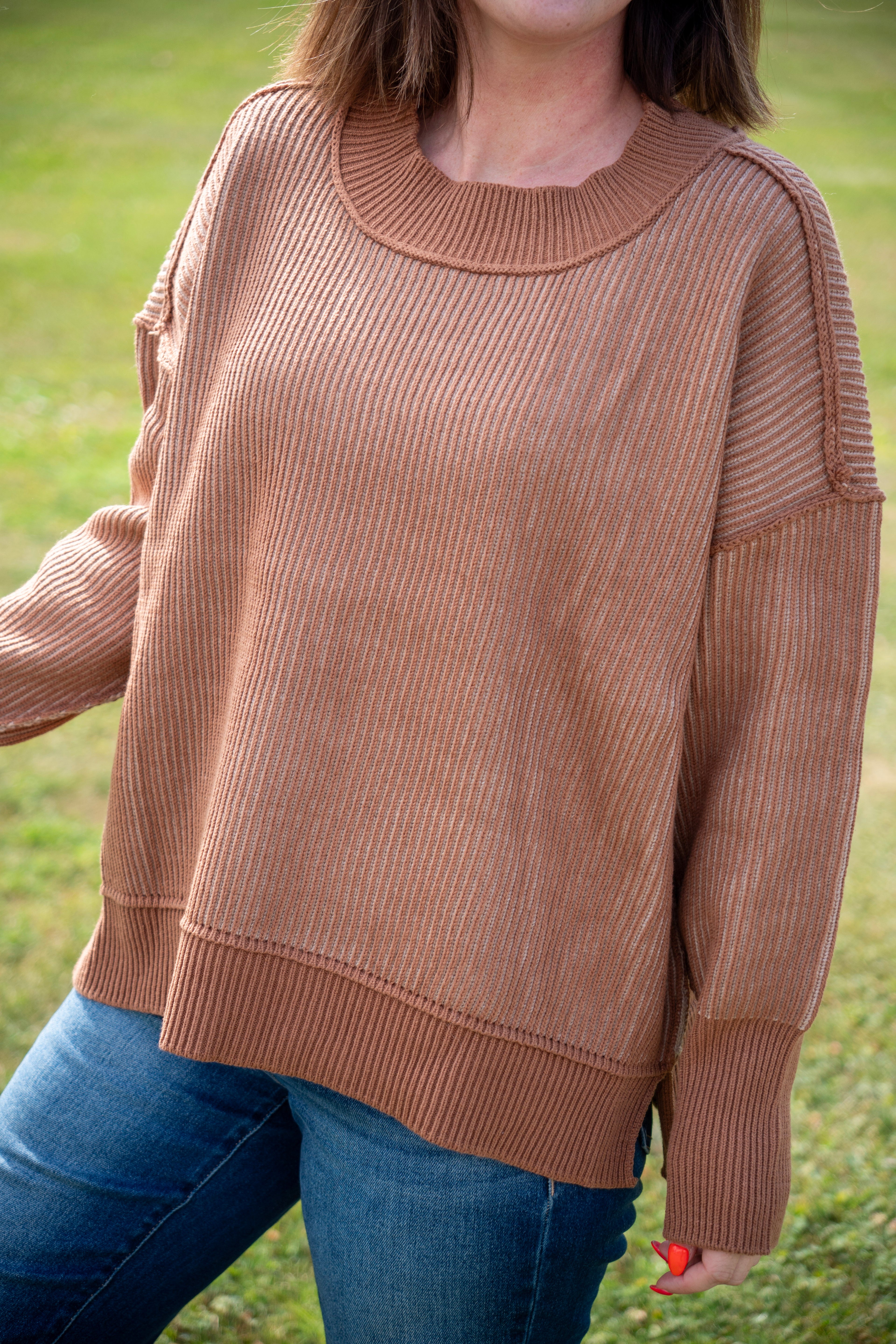 Exposed Seam Two Tone Sweater
