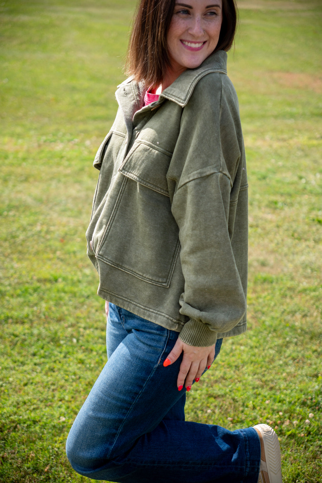 Acid Washed Fleece Front Pocket Shacket
