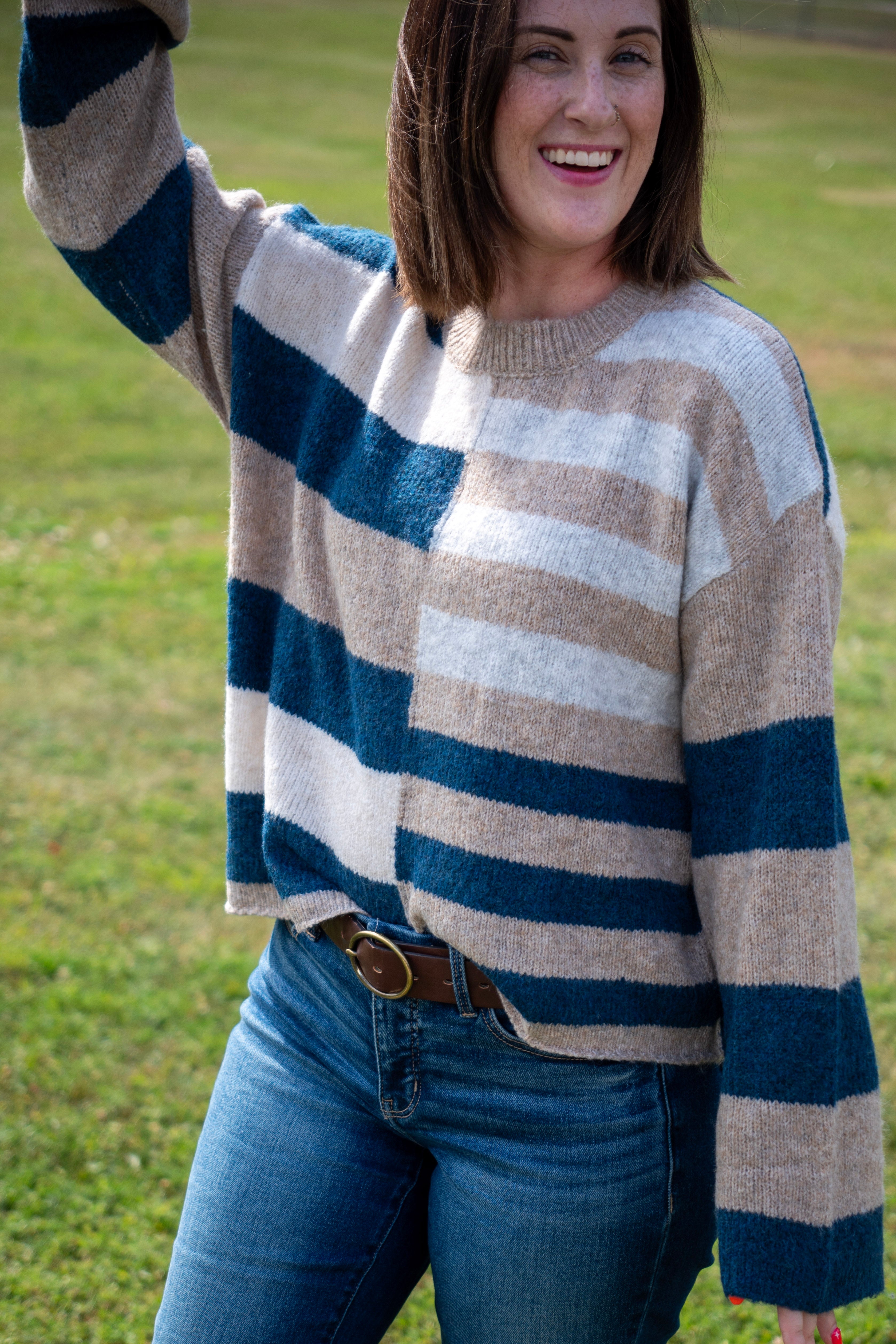 Lightweight wool blend color block sweater