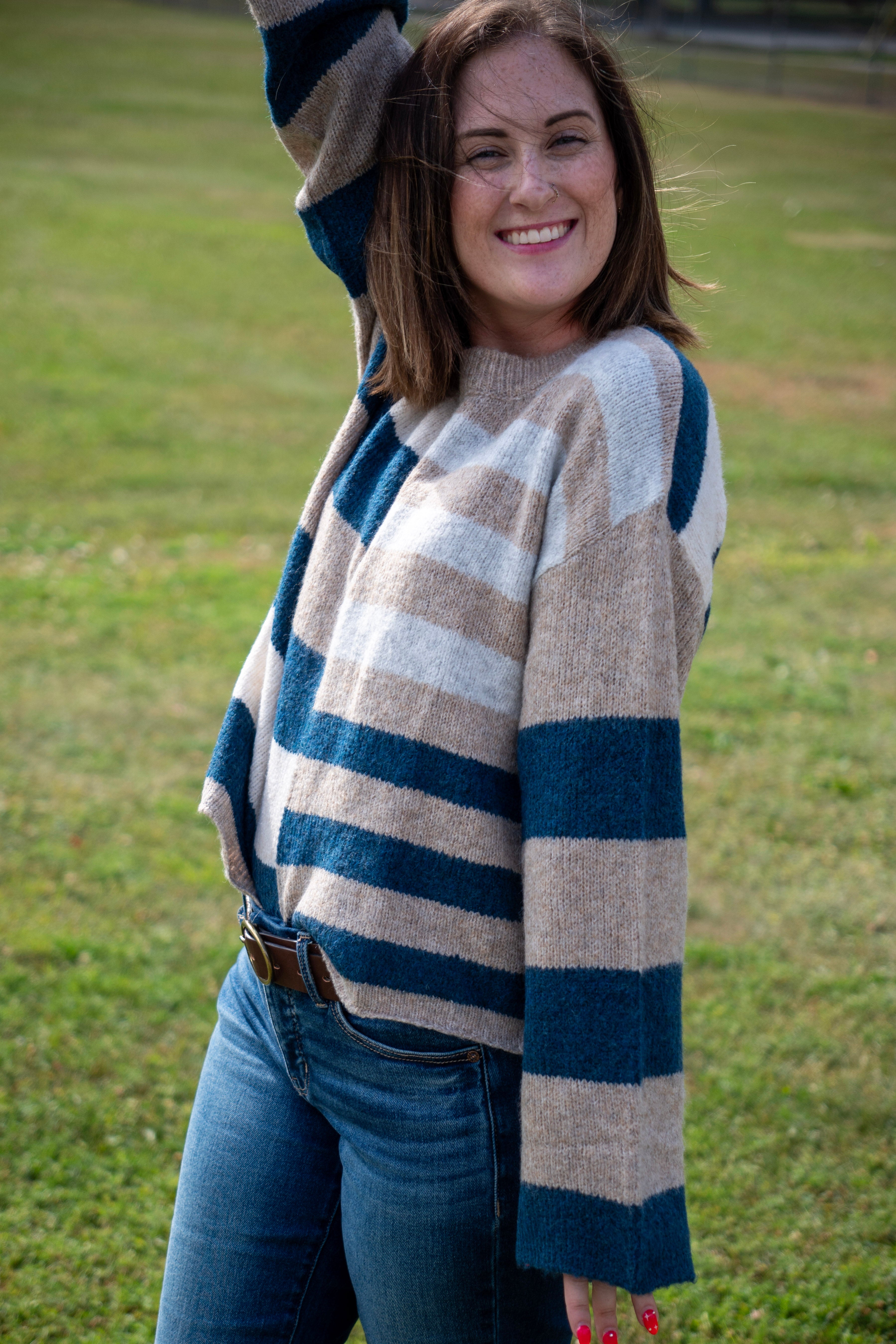 Lightweight wool blend color block sweater