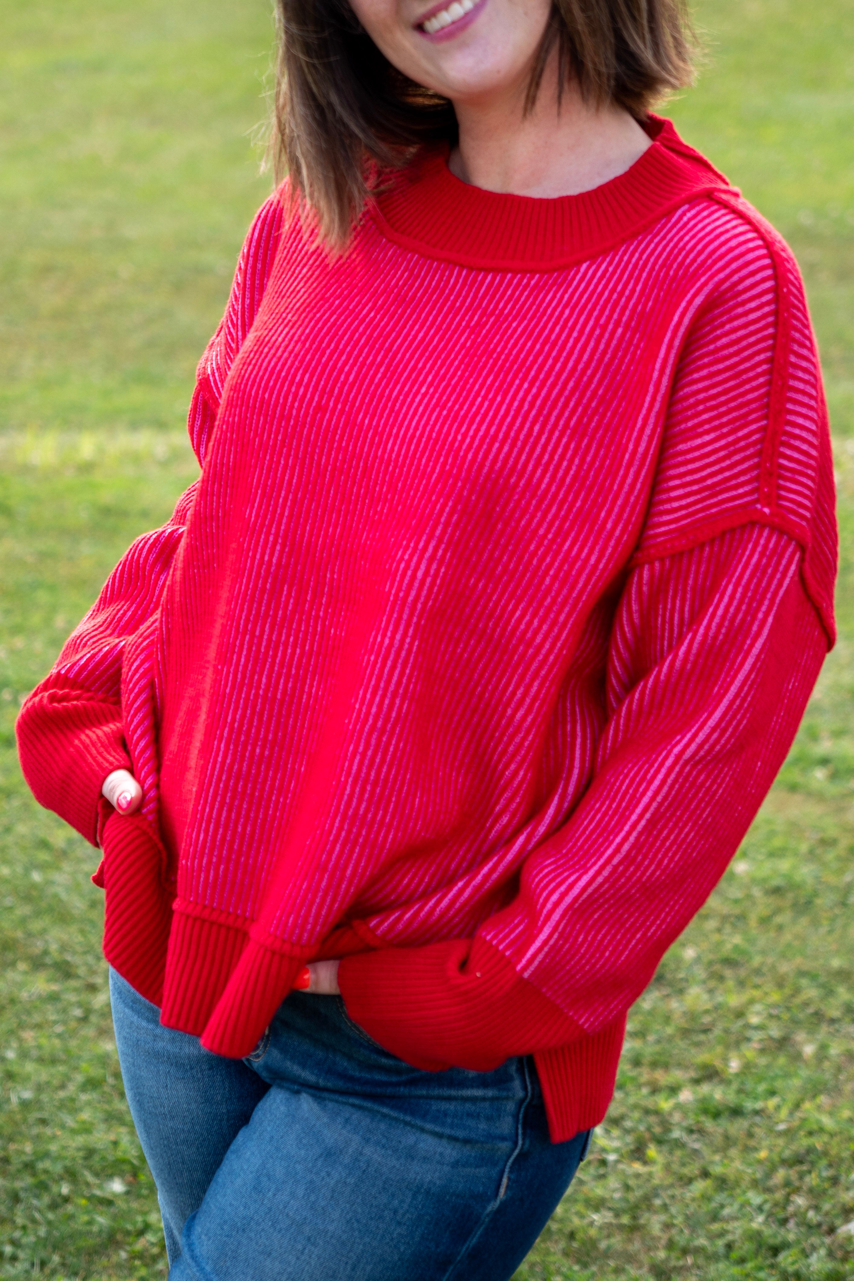 Exposed Seam Two Tone Sweater