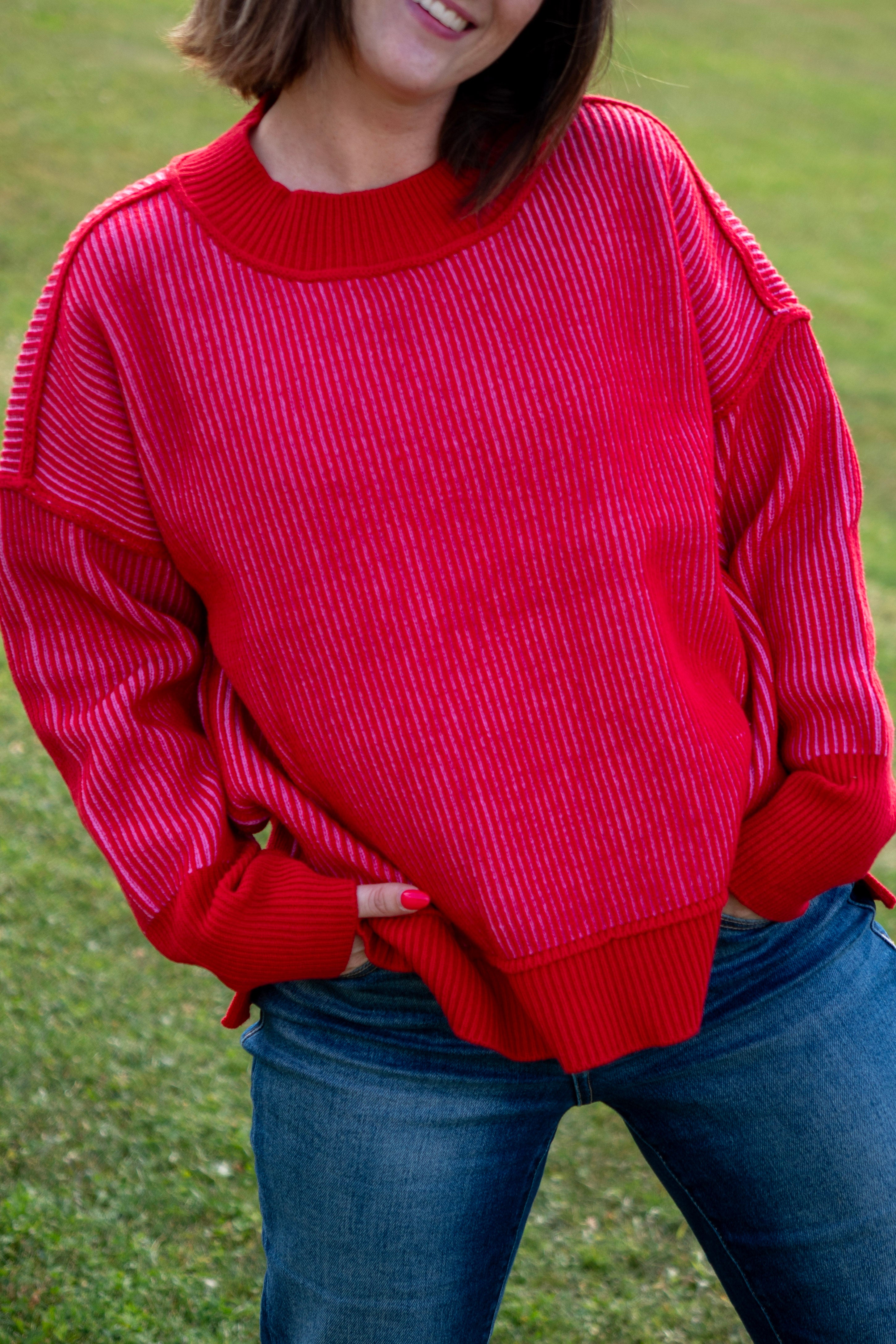 Exposed Seam Two Tone Sweater