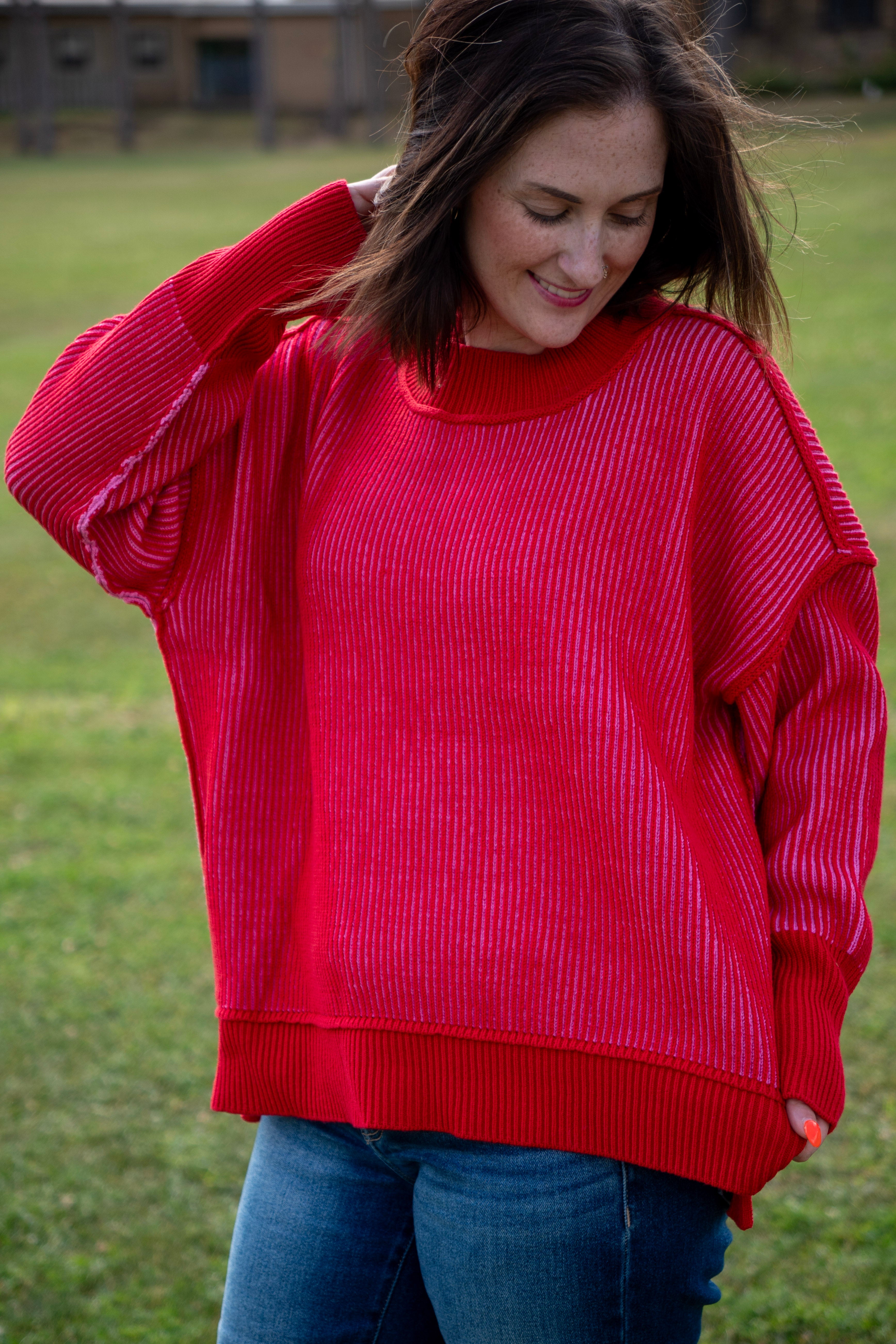 Exposed Seam Two Tone Sweater