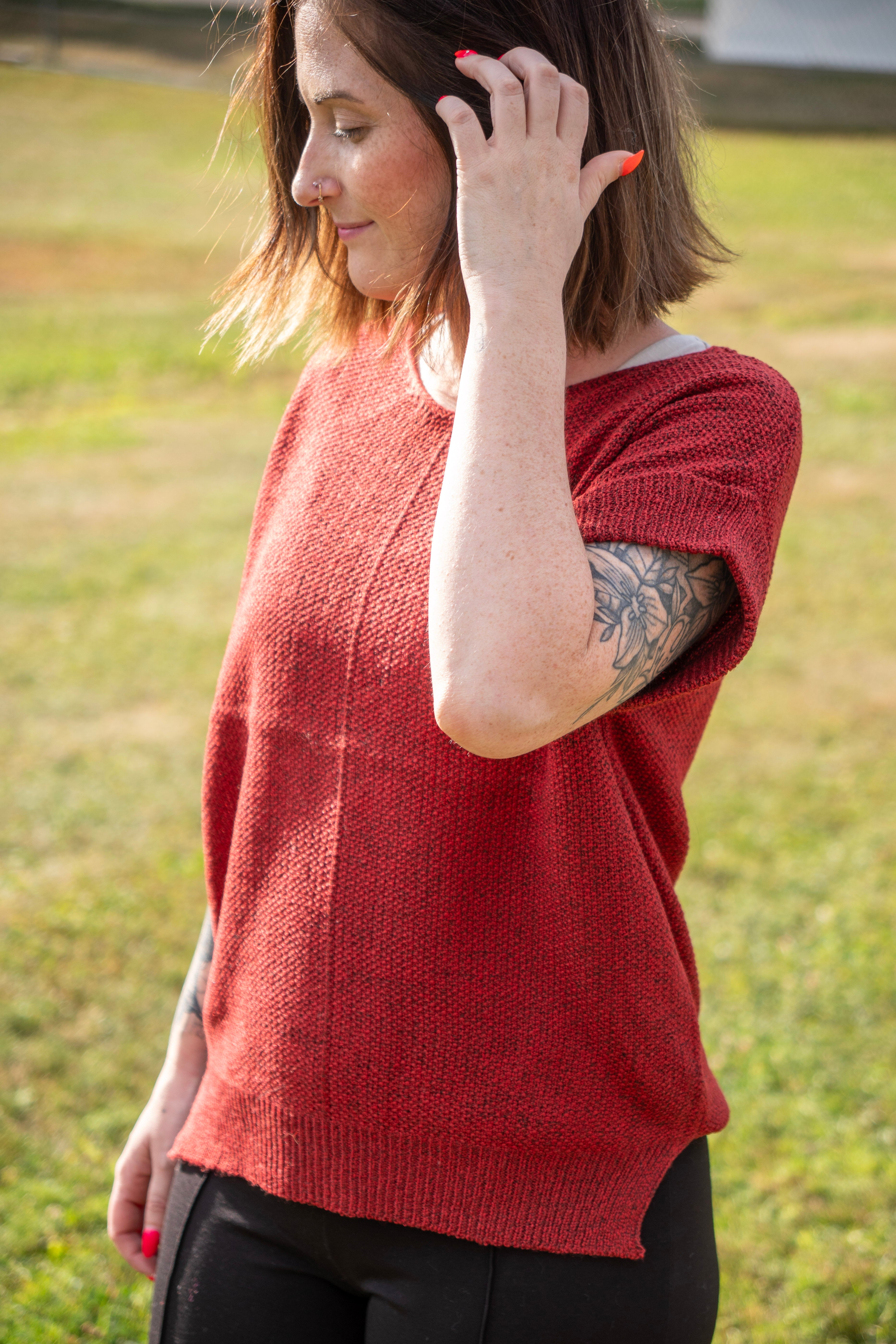 Center Seam Short Sleeve Sweater