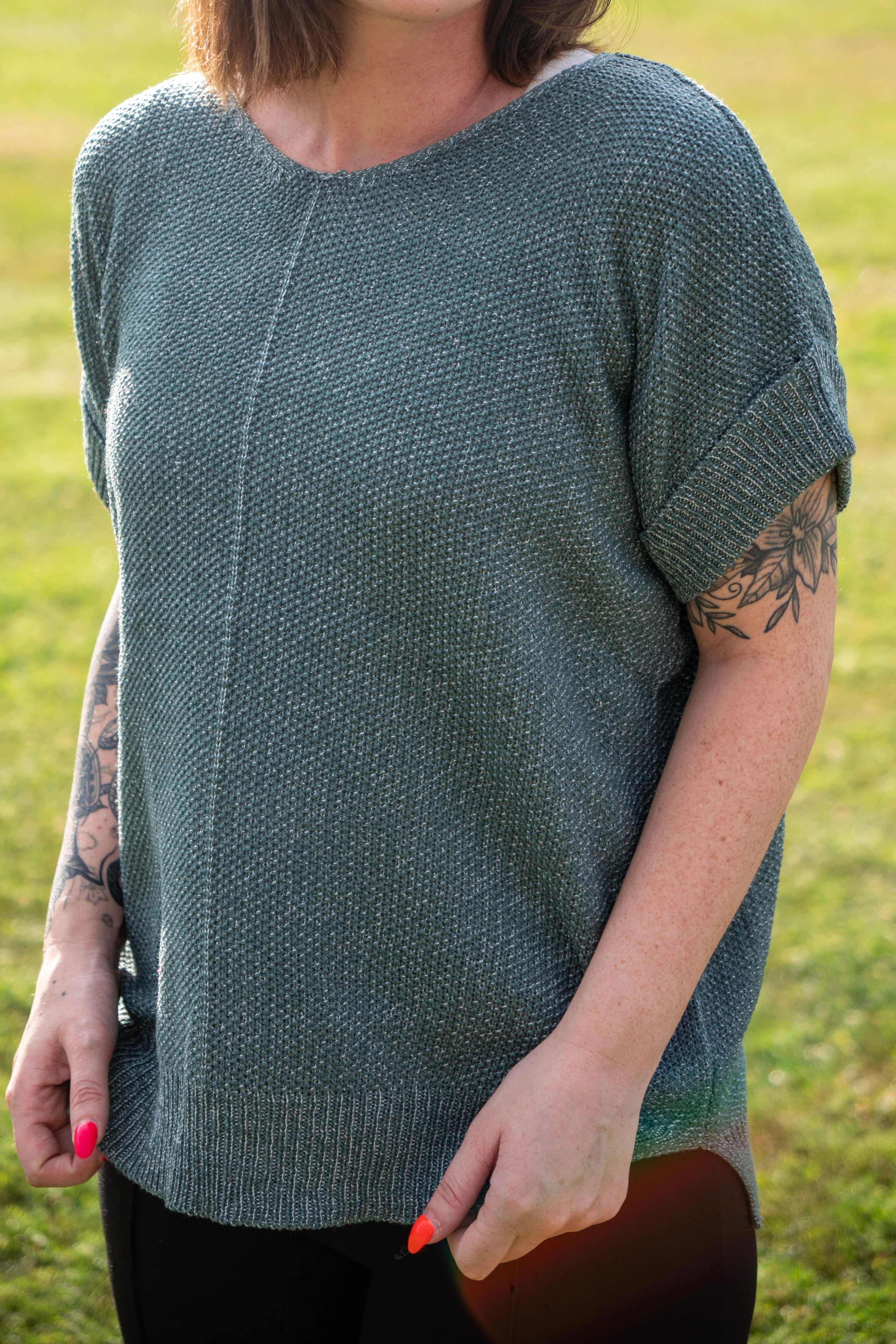 Center Seam Short Sleeve Sweater