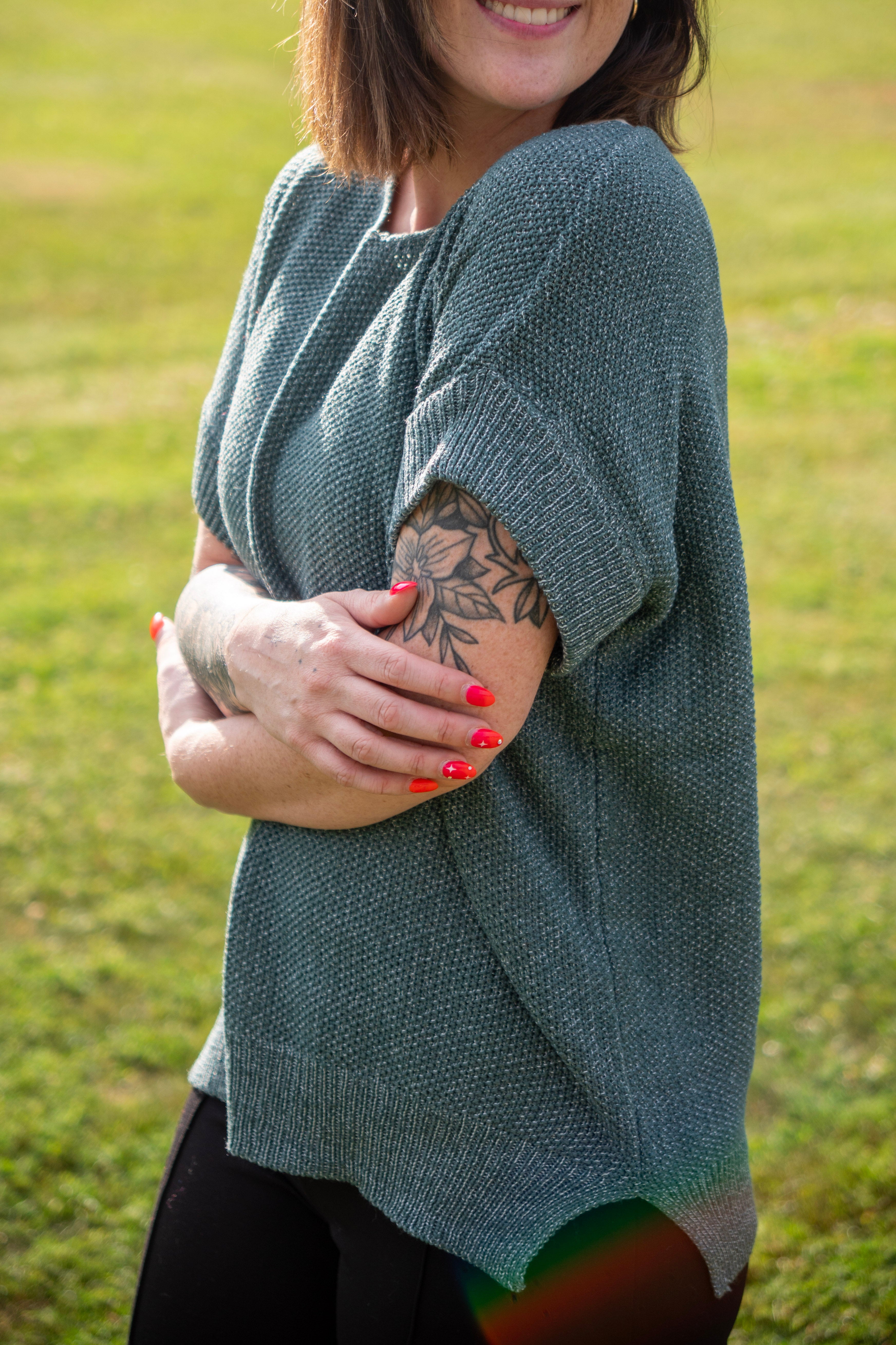 Center Seam Short Sleeve Sweater