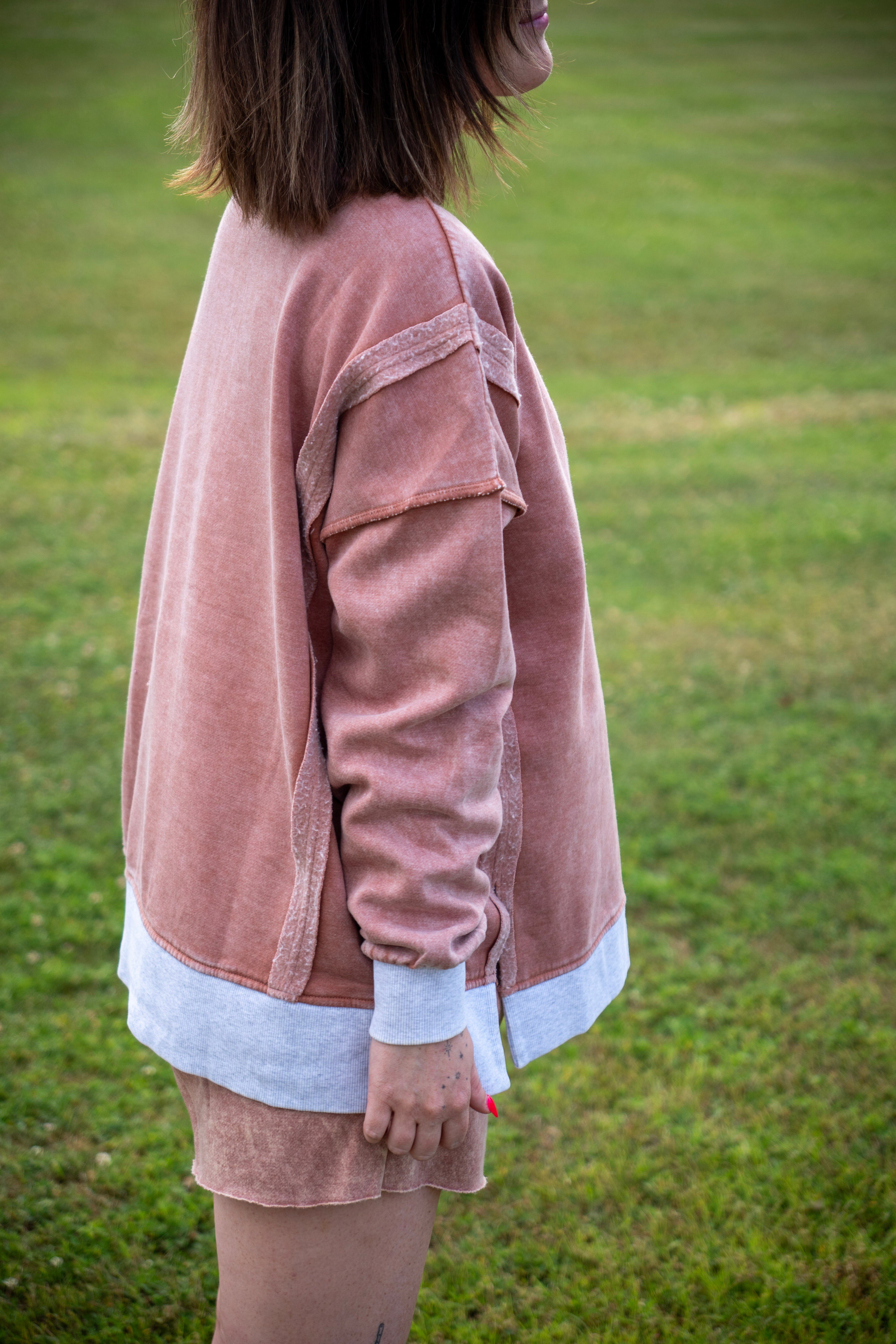 Fleece Acid Washed Contrast Trim Pullover