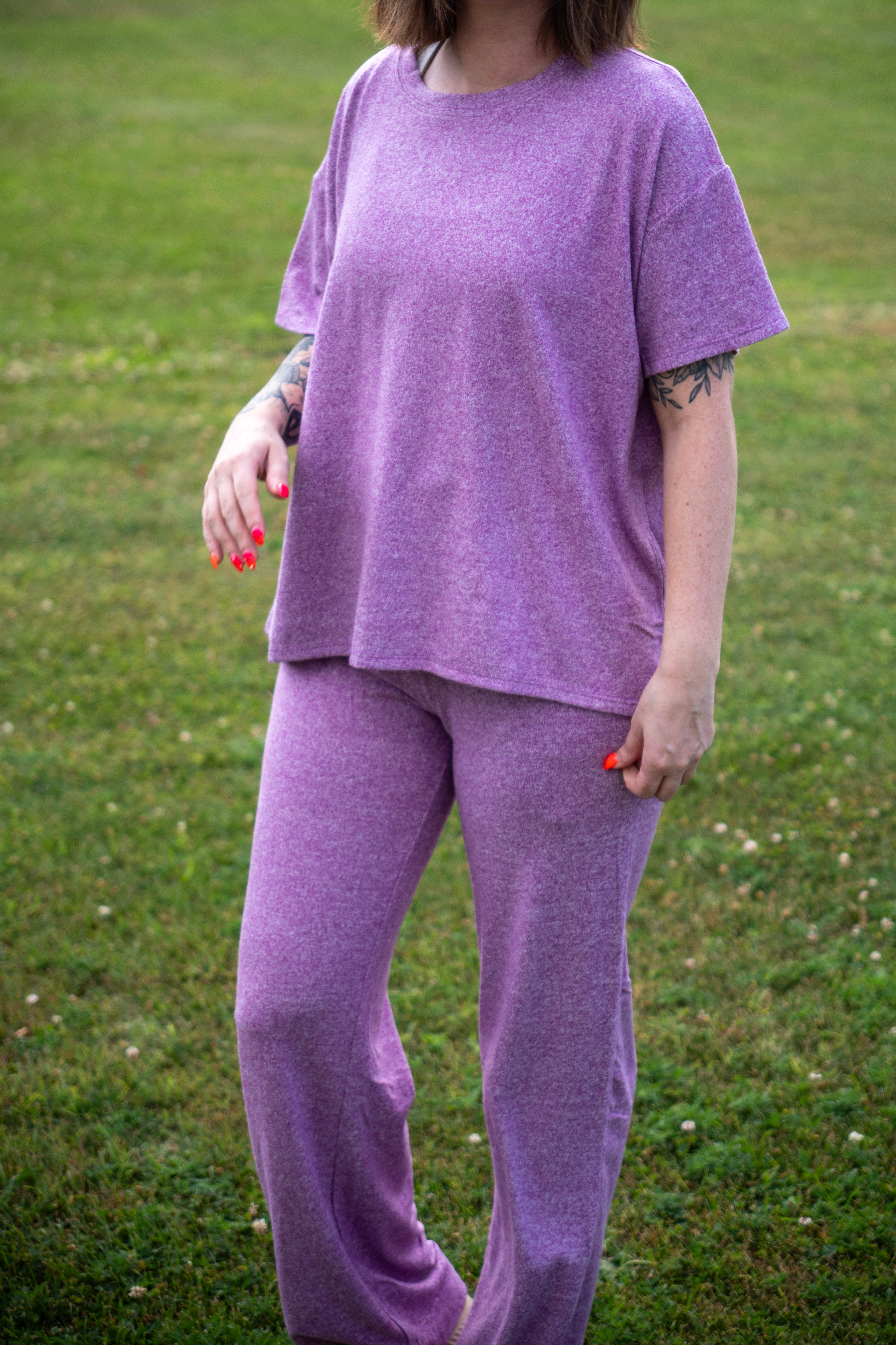 Soft Melange Short Sleeve Tee and Long Pant Set