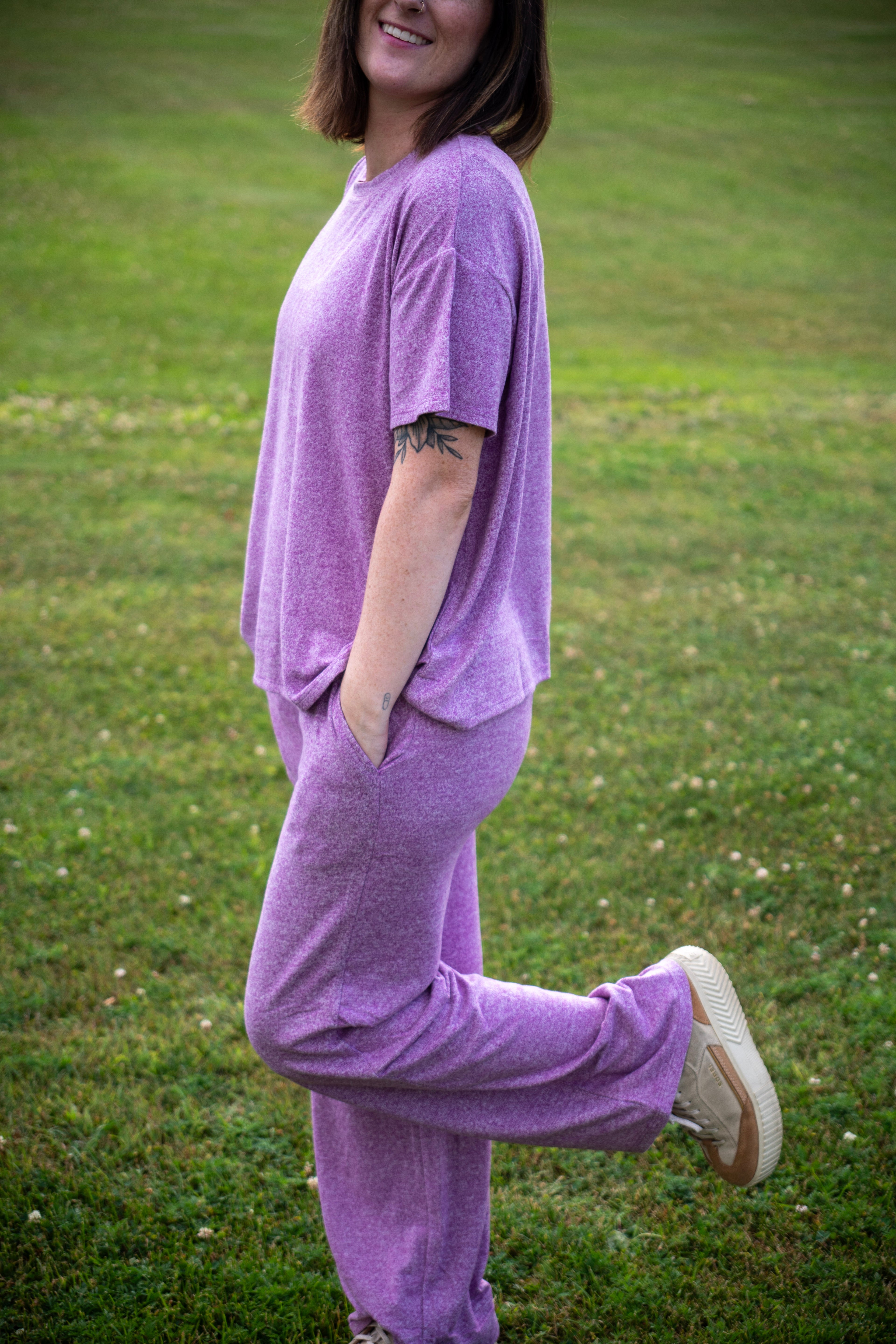 Soft Melange Short Sleeve Tee and Long Pant Set