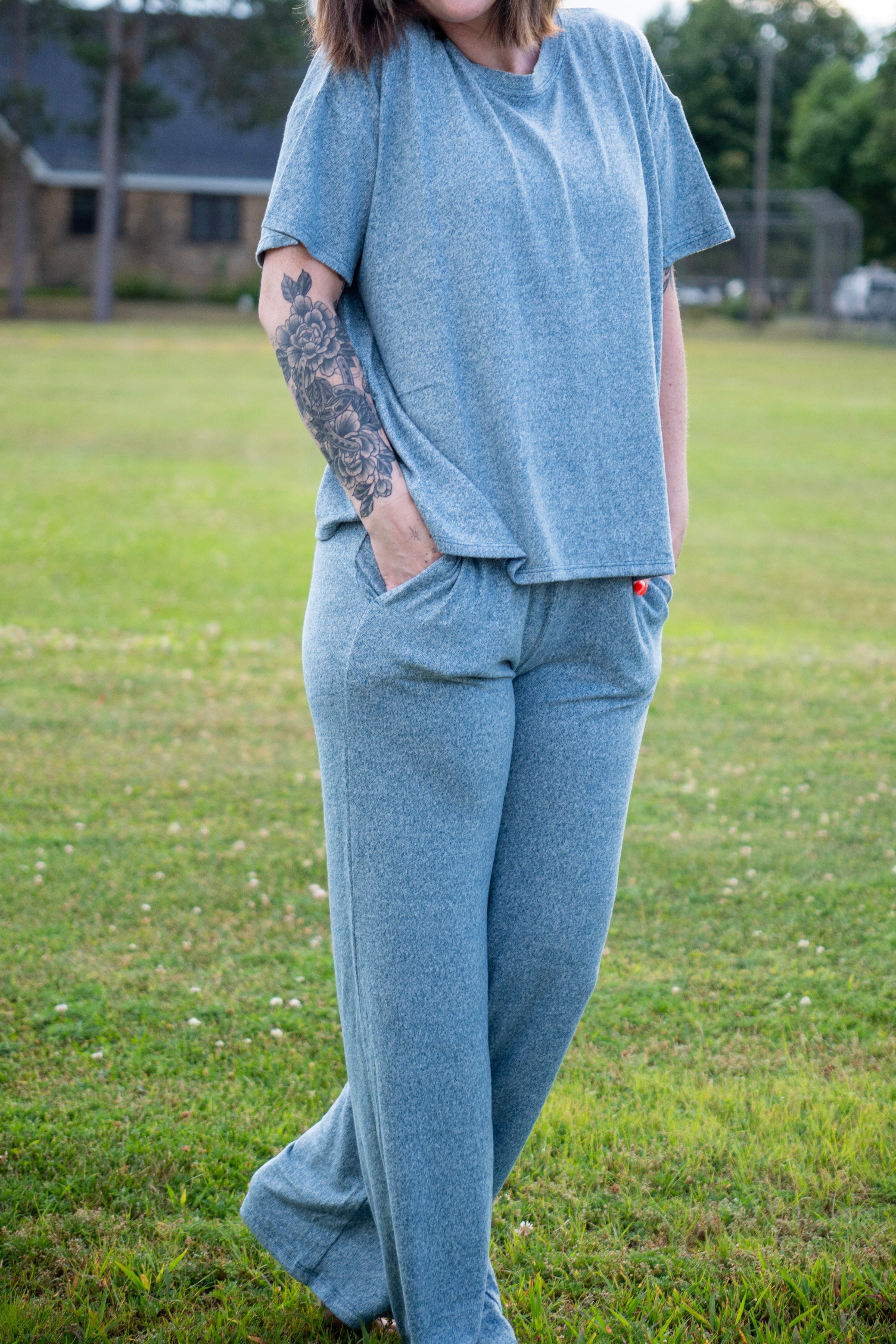 Soft Melange Short Sleeve Tee and Long Pant Set
