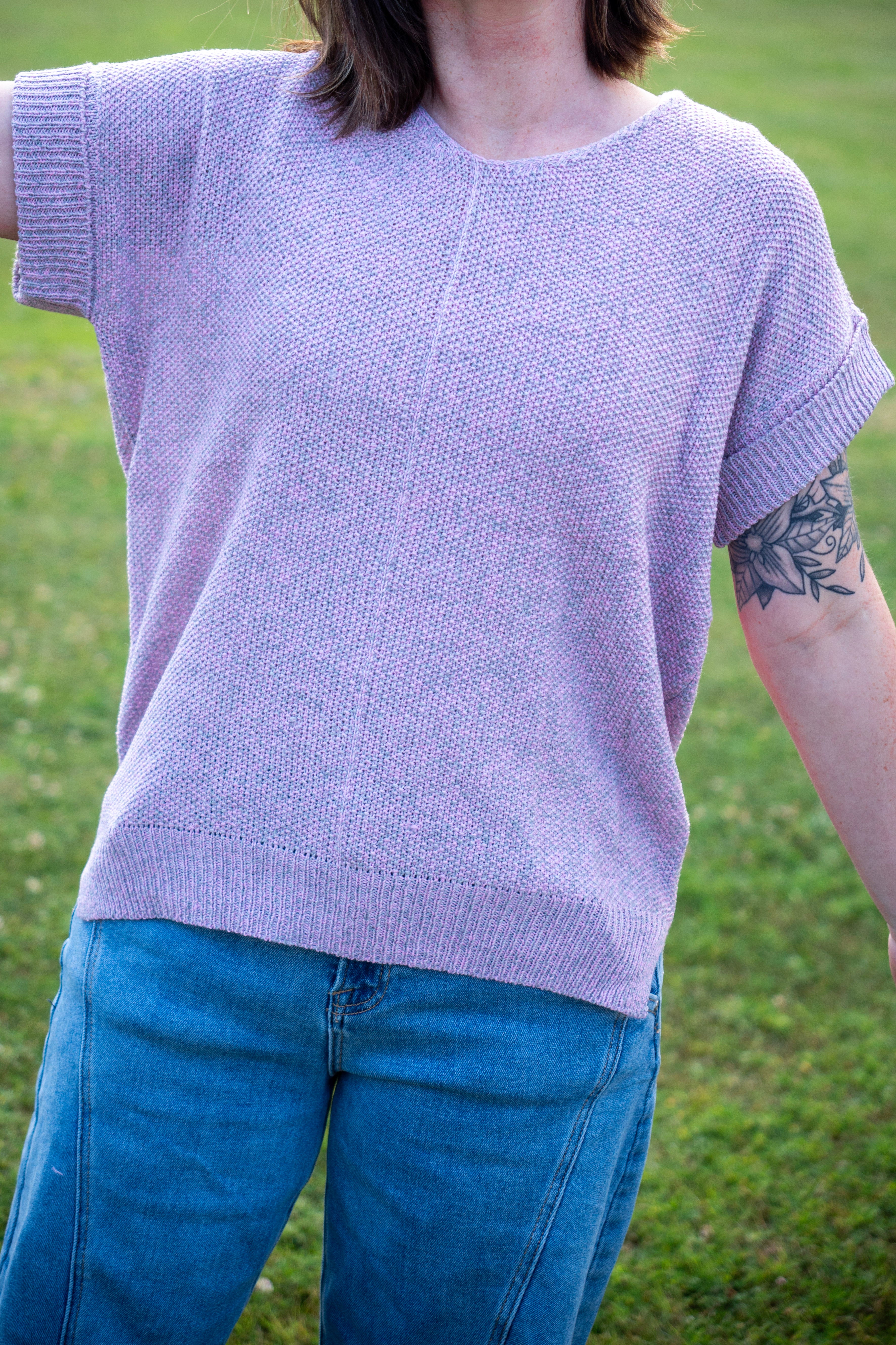 Center Seam Short Sleeve Sweater
