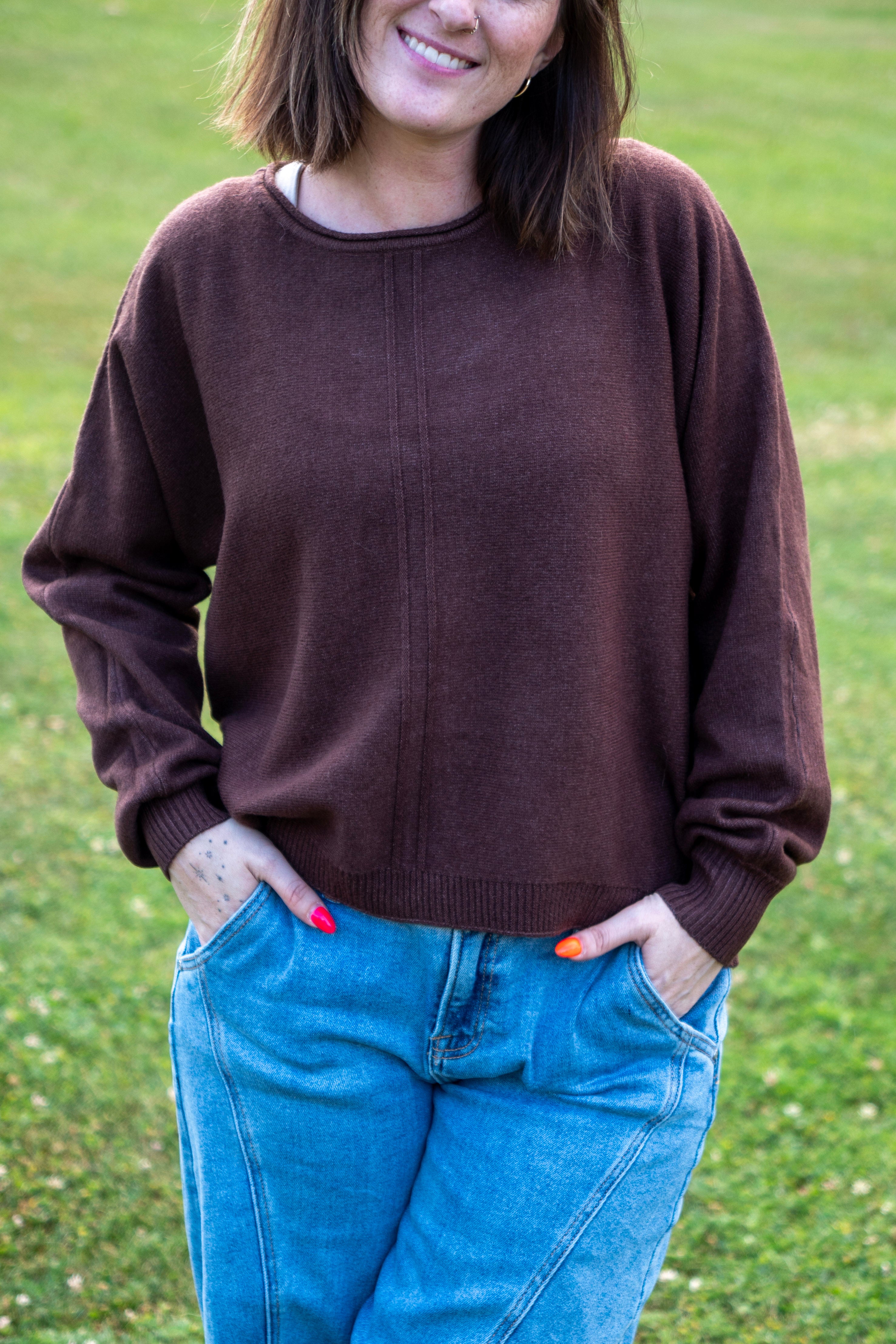 Viscose Front Seam Round-Neck Sweater