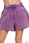 Acid wash fleece drawstring shorts with pockets