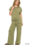 Ribbed Acid Wash Top and Pant Set