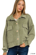 Acid Washed Fleece Front Pocket Shacket