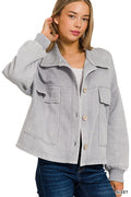 Acid Washed Fleece Front Pocket Shacket