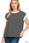 Contrast Trim Cap Sleeve Stripe Tee